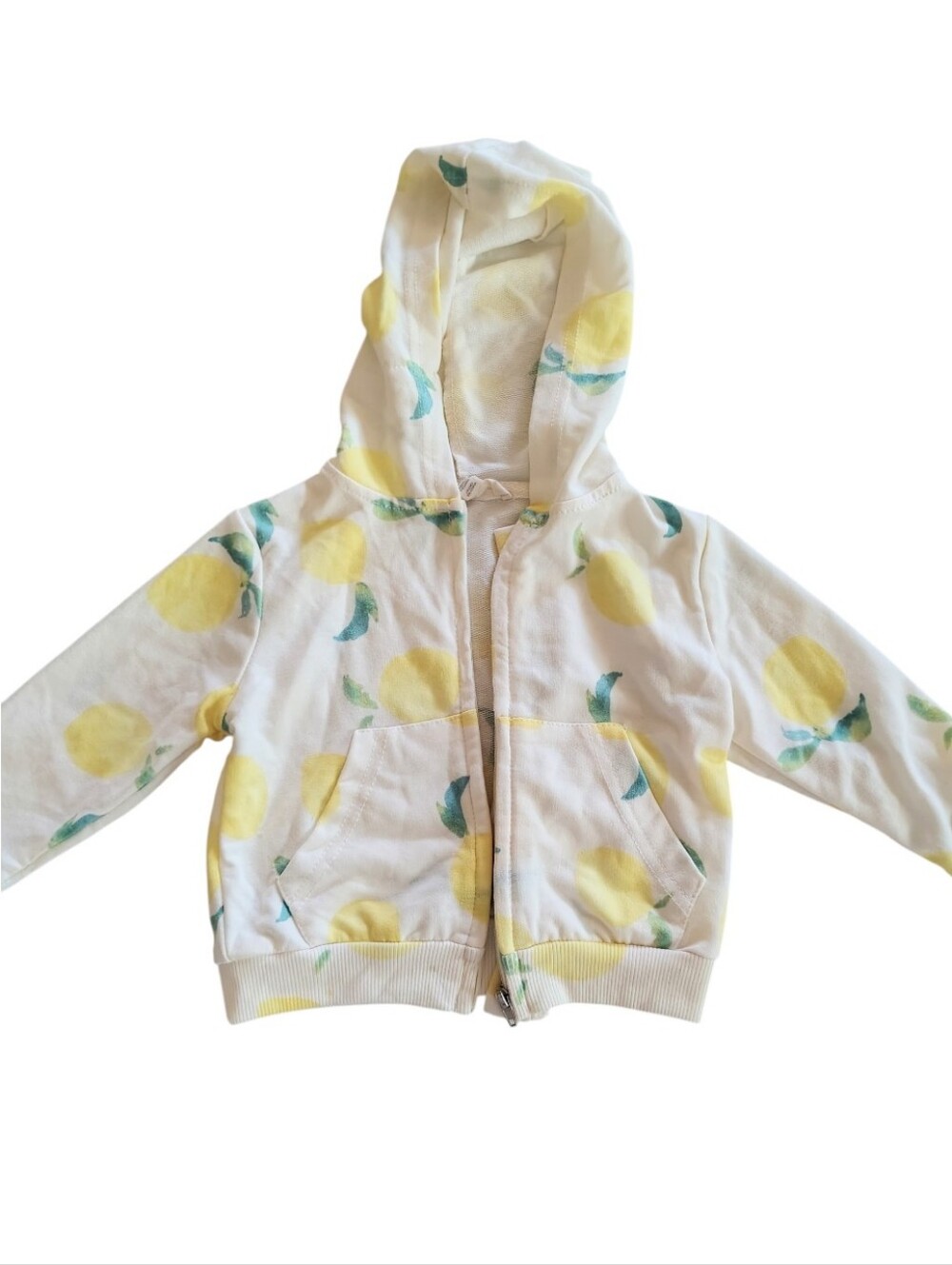 Jessica Simpson Lemon Fruit Yellow Cream Pocket Zip Up Hoodie Size 24 Months